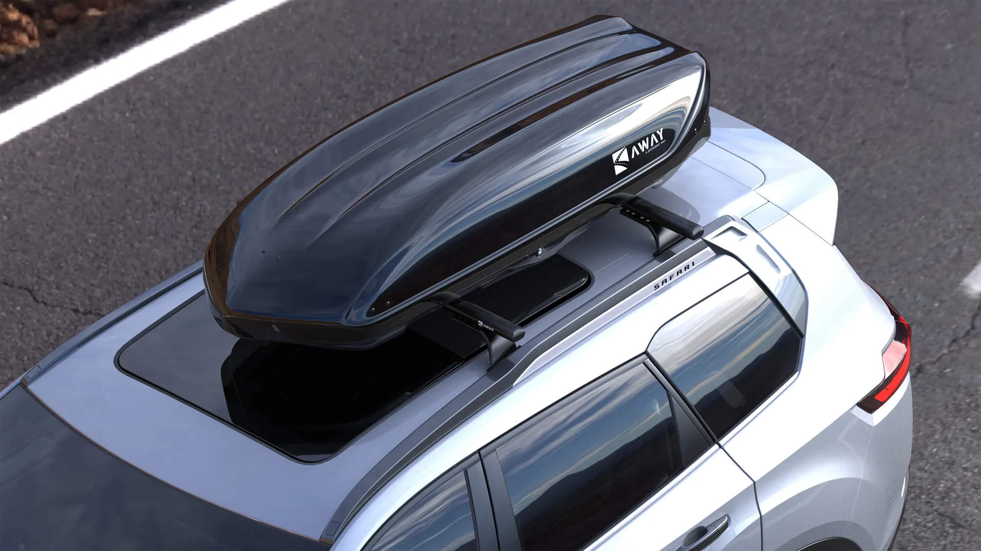 Safari with AWAY 540 Roofbox on open road